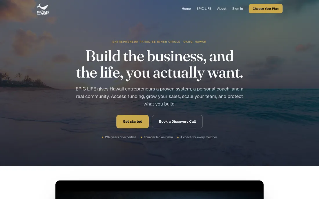 teamlife.ai, a membership and coaching site built for a Hawaii client.
